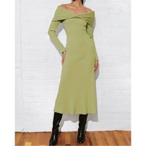 NWT Mara Hoffman EmeryGreen Rib Knit Off Shoulder Midi Dress - Size Medium